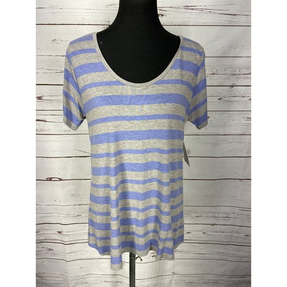 Lularoe Purple‎ Gray Short Sleeve Striped Classic Tee Top NWT Size Medium - Picture 2 of 11